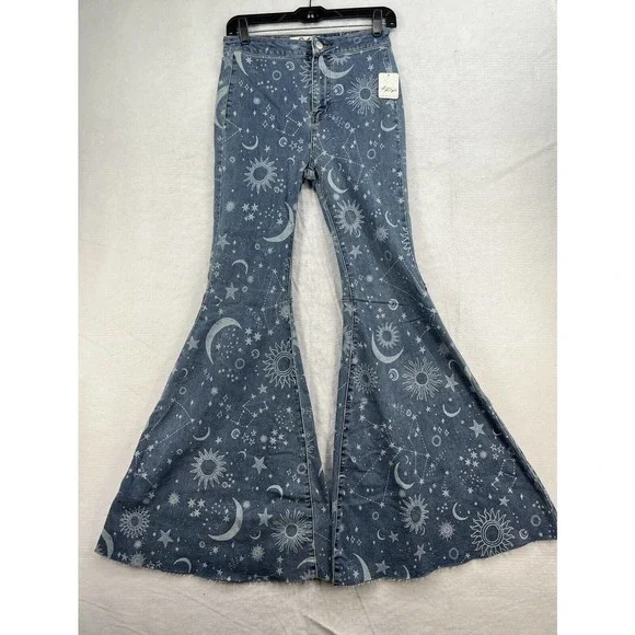 Free People Just Float On Printed Flare High Rise Jeans - Picture 2 of 9